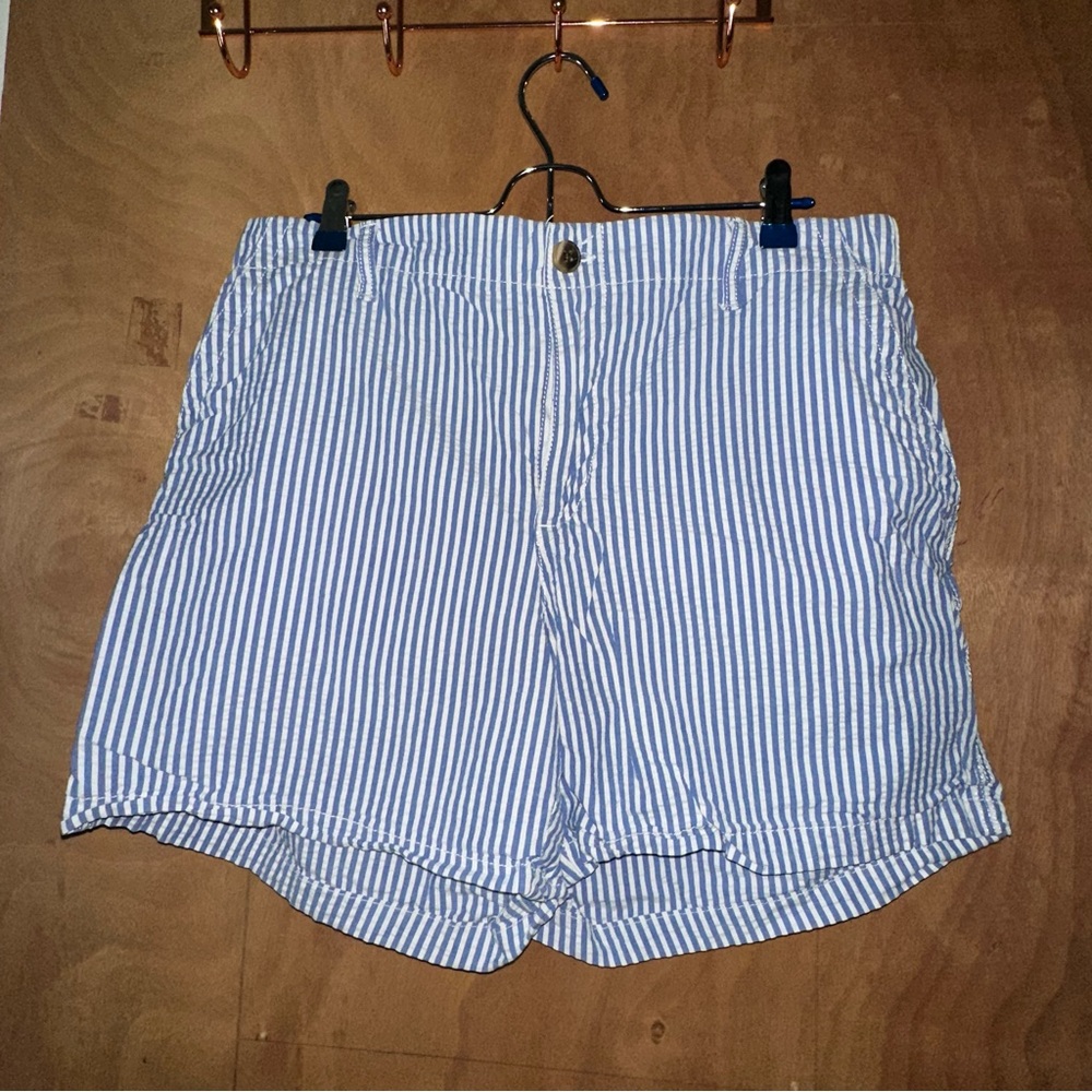 Blue and White Striped Chino Shorts
